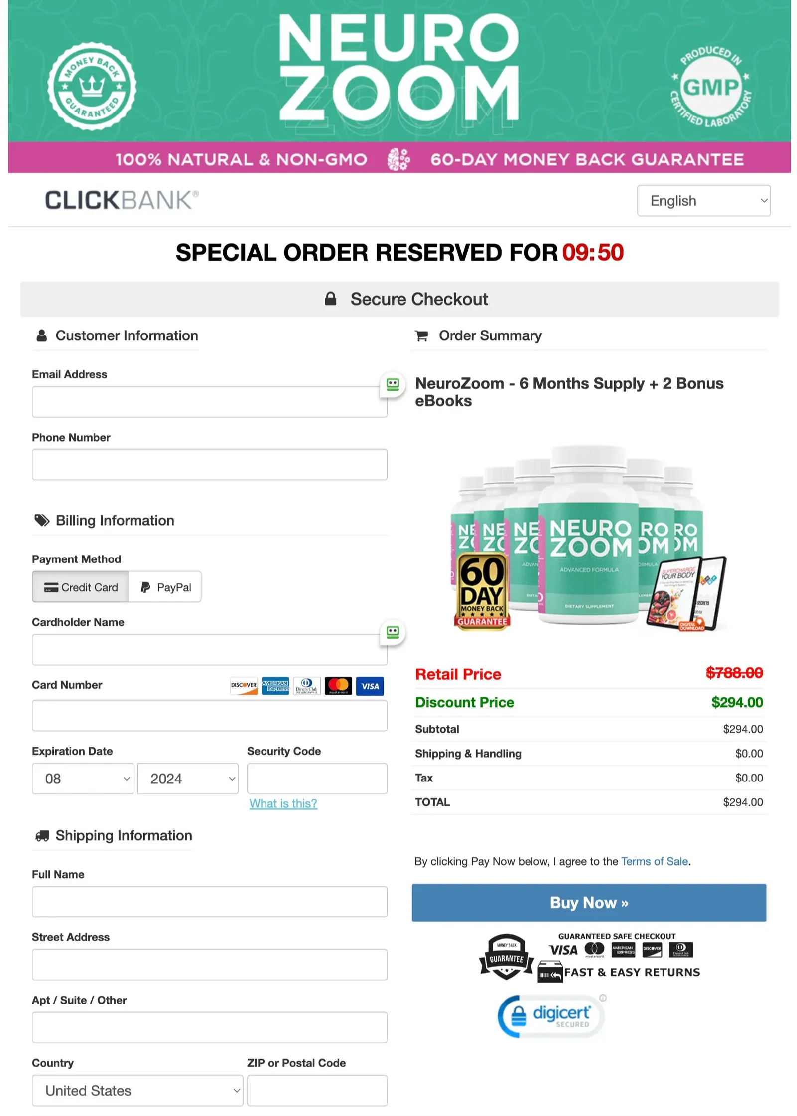 NeuroZoom Order Page